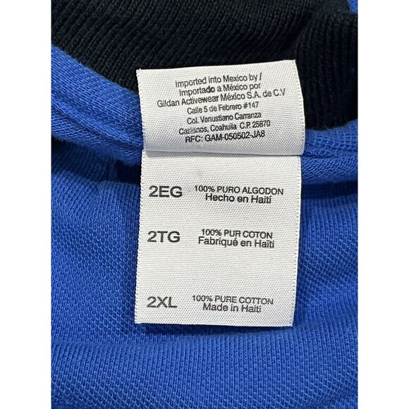 Vintage Gildan Blue Polo Shirt Black White Checkerboard Trim Size 2XL - Picture 8 of 16